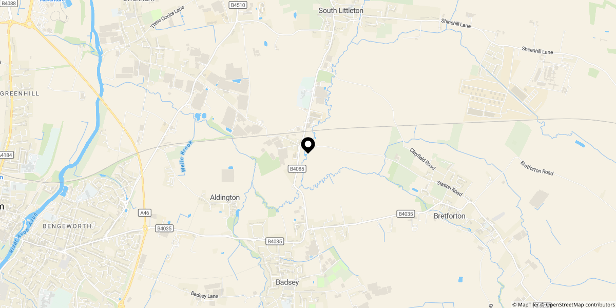 Approximate location of Midgley Dene, Blackminster, WR11 7TD