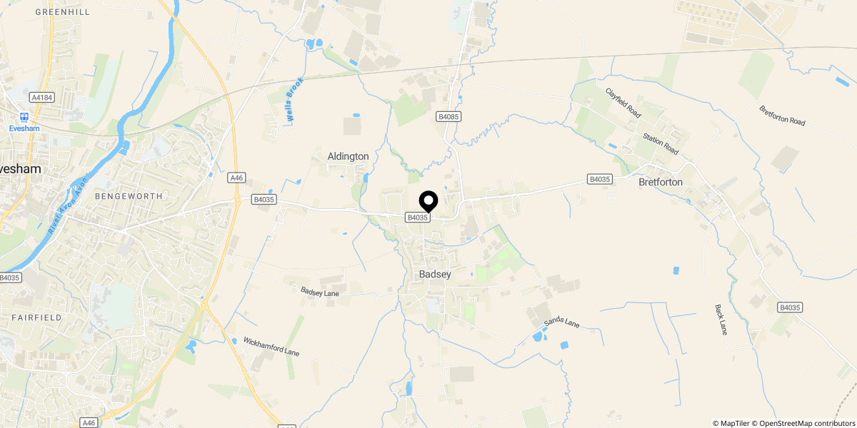 Approximate location of Bretforton Road, Badsey, WR11 7XG
