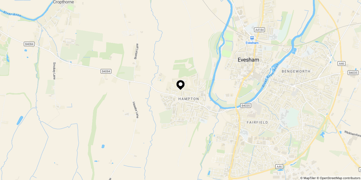 Approximate location of Merrybrook, Hampton, Evesham, WR11 2QF
