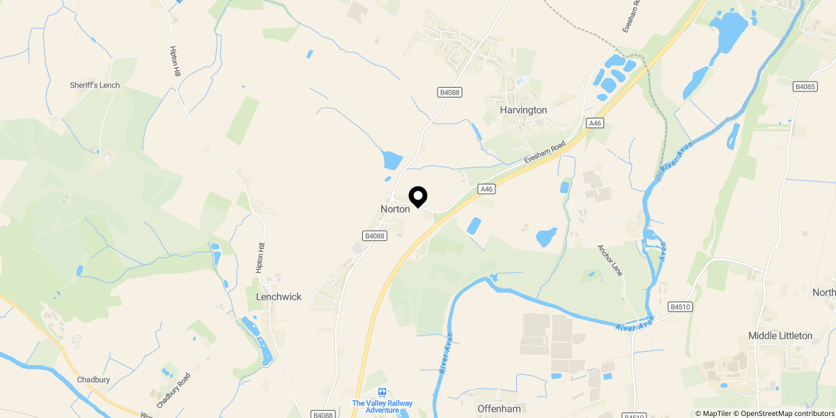 Approximate location of Harvington Lane, Norton, WR11 4TN