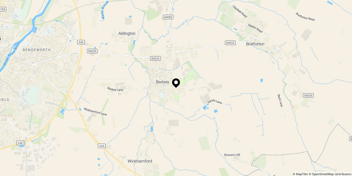 Approximate location of Binyon Close, Badsey, WR11 7EY