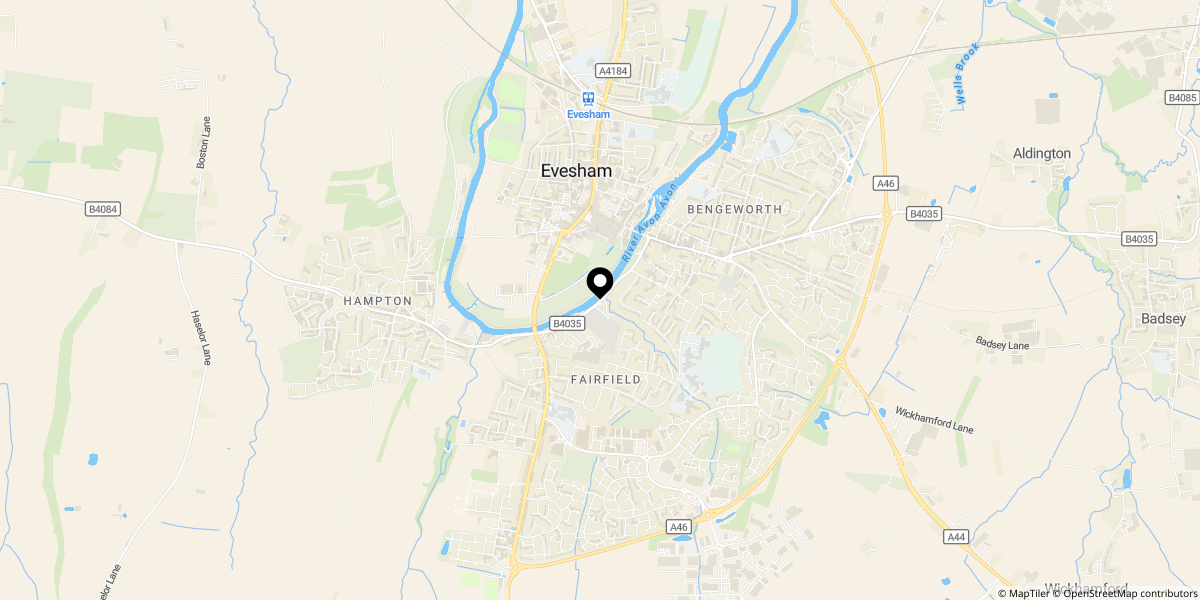 Approximate location of Waterside, Evesham, WR11 1BU