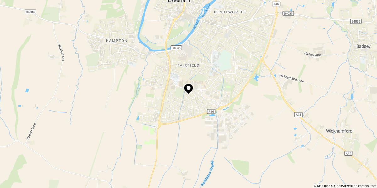 Approximate location of St. Marks Close, Evesham, WR11 2EU