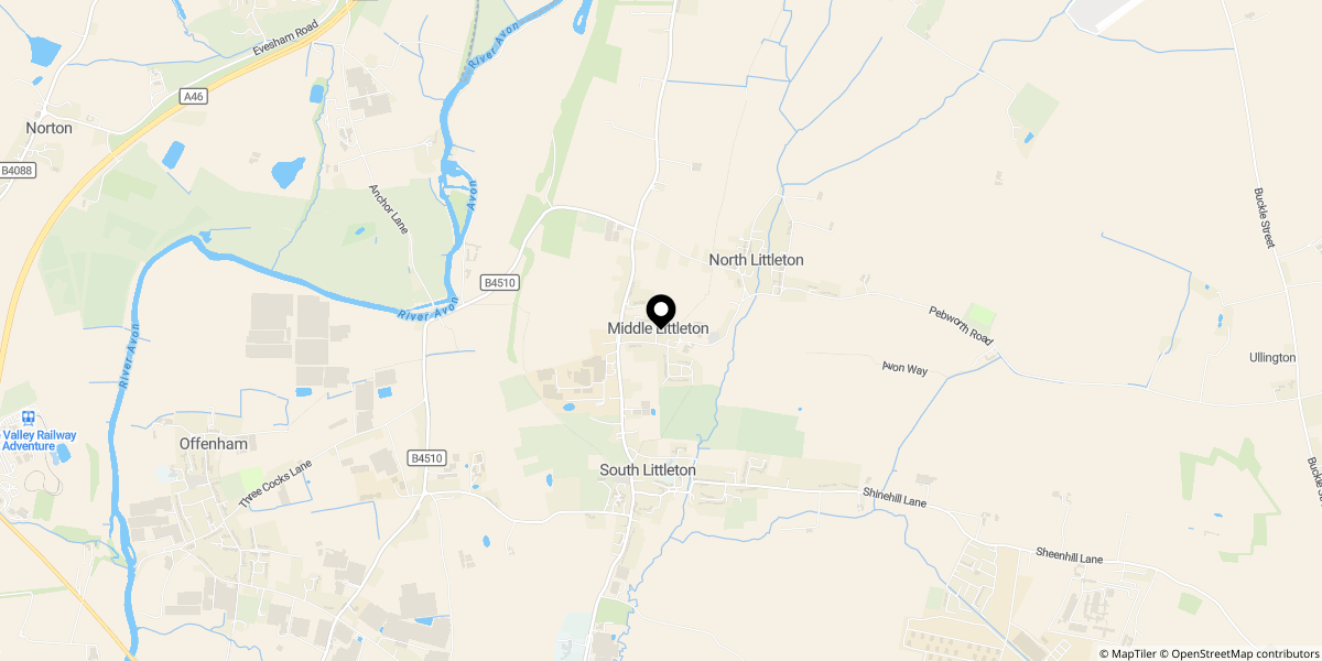 Approximate location of School Lane, Middle Littleton, WR11 8LJ