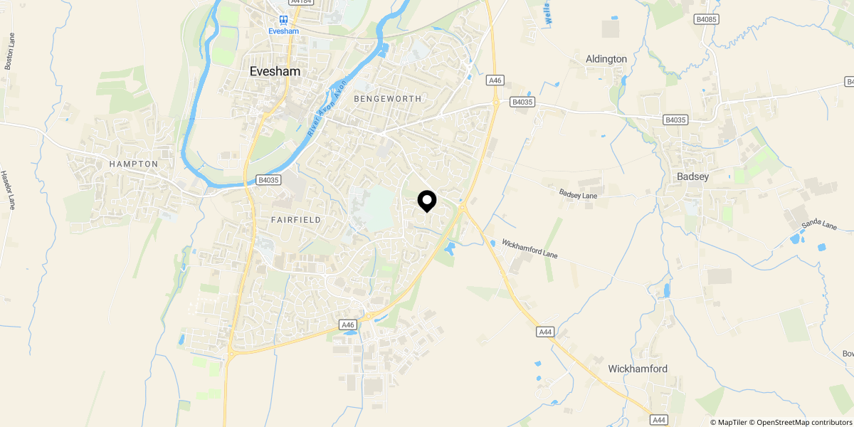 Approximate location of Birch Avenue, Evesham, WR11 1YJ