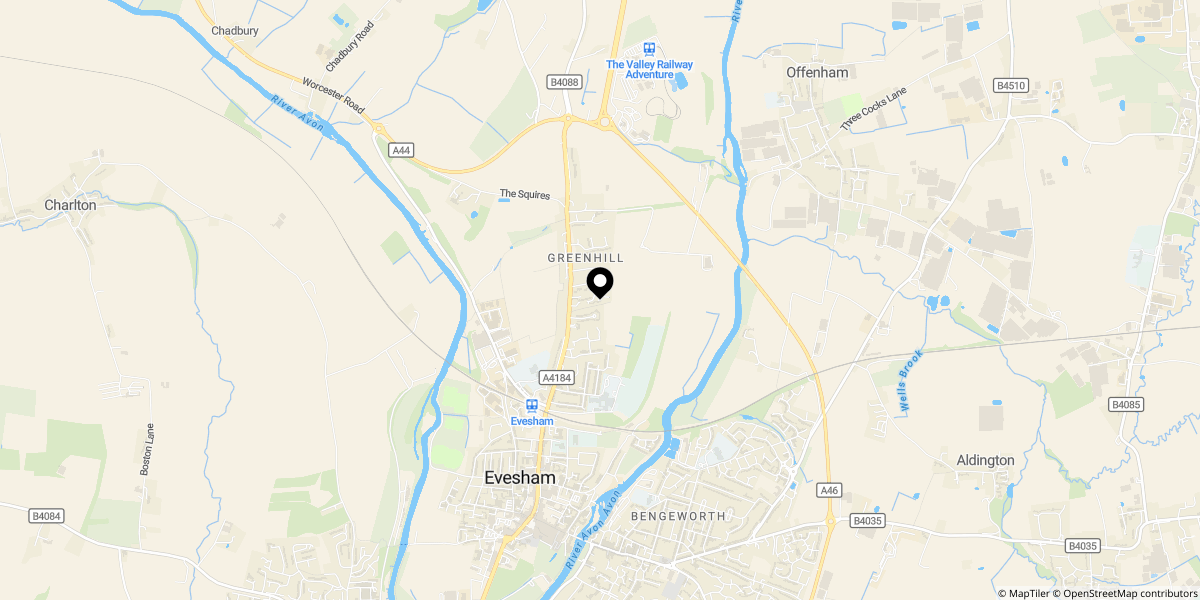 Approximate location of Lanesfield Park, Greenhill, Evesham, WR11 4NU