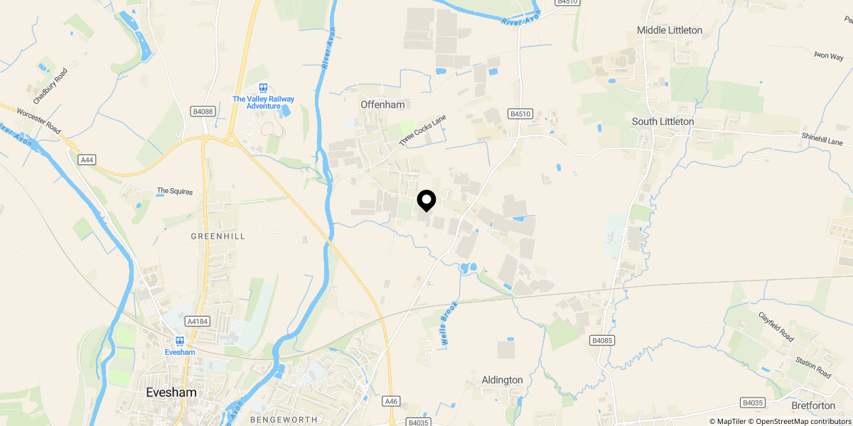 Approximate location of Tearcote, Laurels Road, Offenham, WR11 8RE