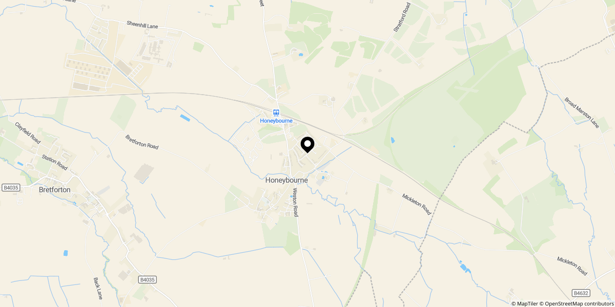 Approximate location of Perrie Drive, Honeybourne, WR11 7XT