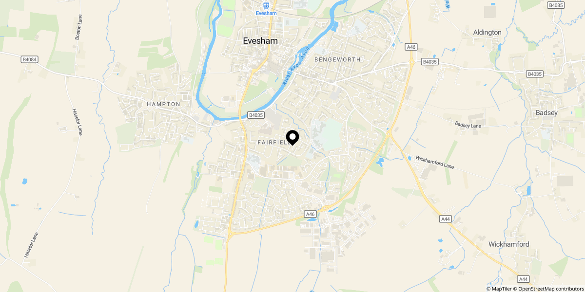 Approximate location of 24 Anne Crescent, Evesham, WR11 1HZ