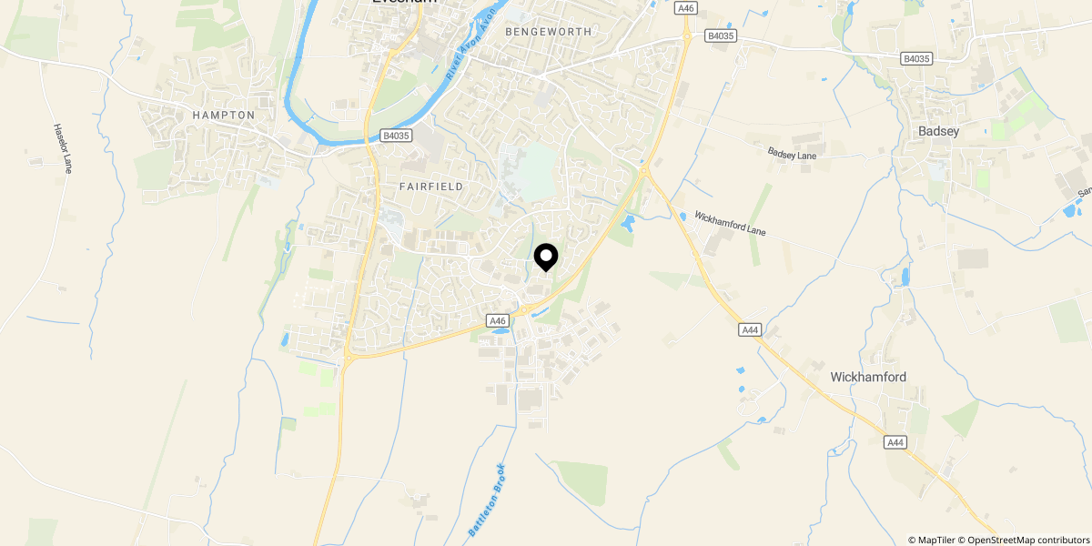 Approximate location of Falkland Road, Evesham, WR11 1XE