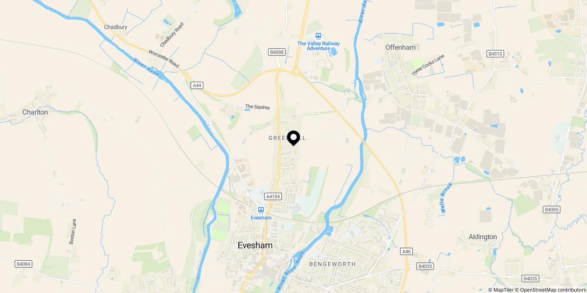 Approximate location of Greenhill Terrace, Evesham, WR11 4NJ