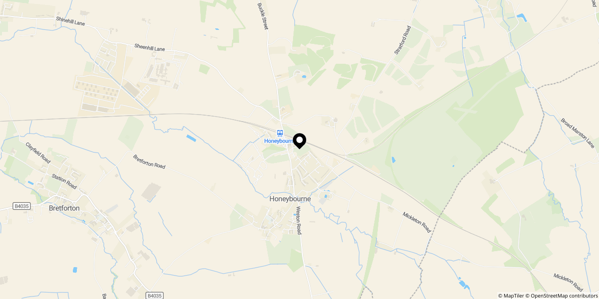 Approximate location of Hawthorn Close, Honeybourne, WR11 7AH