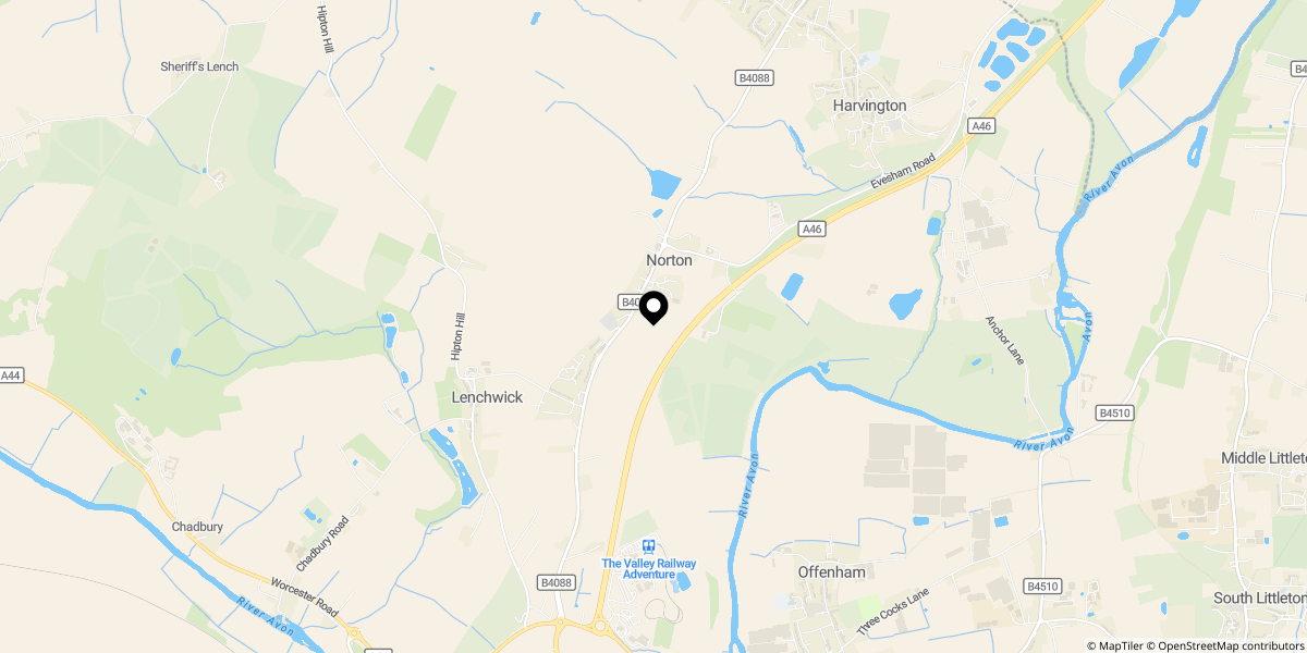 Approximate location of Church Dene, Evesham Road, Norton, WR11 4TL